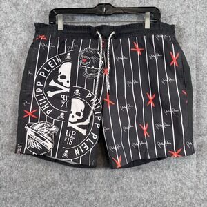 PHILIPP PLEIN Swim Shorts Skull Logo Trunks Black Pirate Mens Size 2XL Goth Punk
